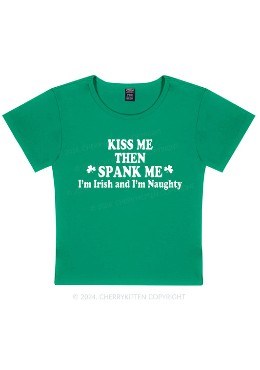 Kiss Me Then Spank Me St Patricks Y2K Baby Tee Cherrykitten