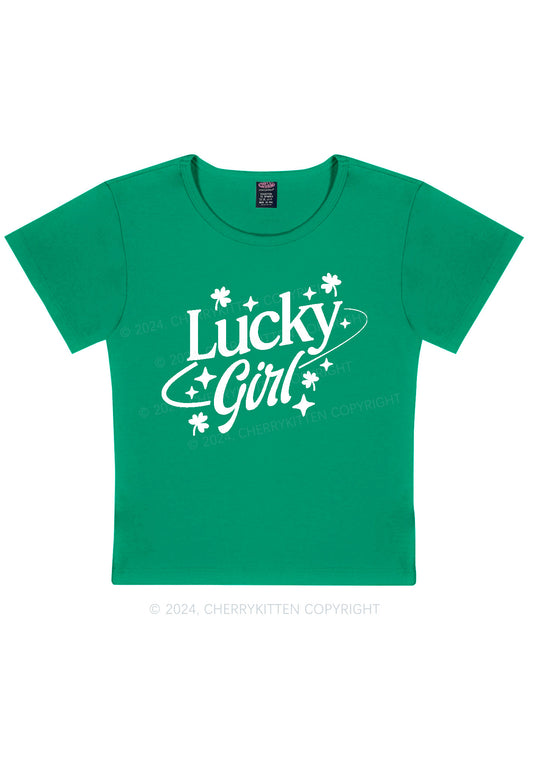 Lucky Girl Star&Clover St Patricks Y2K Baby Tee