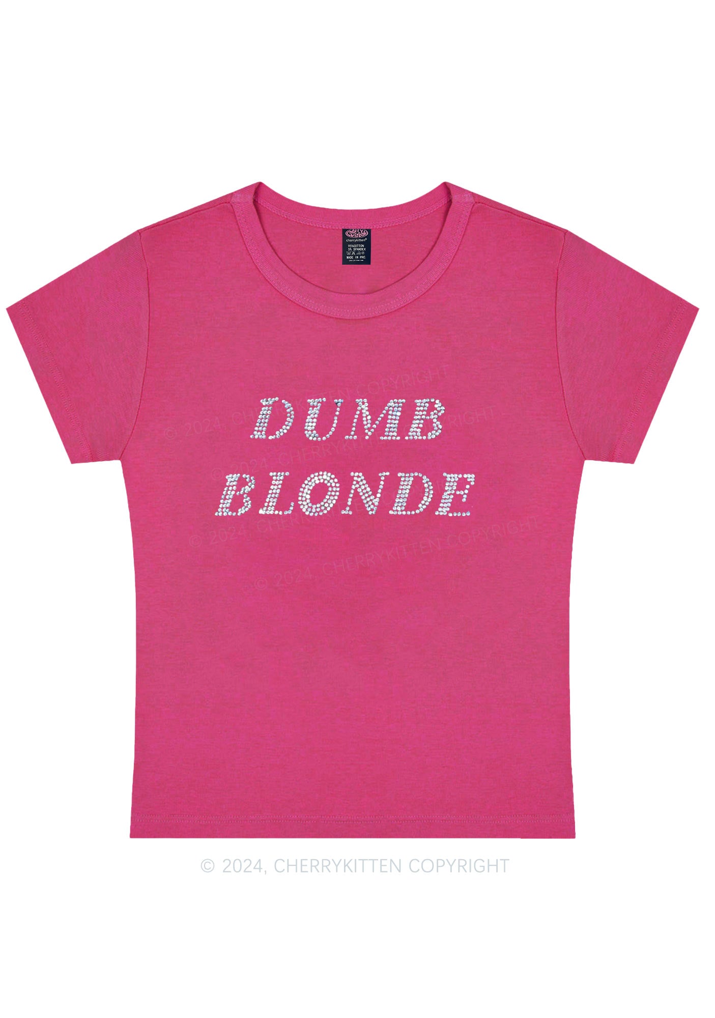 Rhinestone Dumb Blonde Y2K Baby Tee Cherrykitten