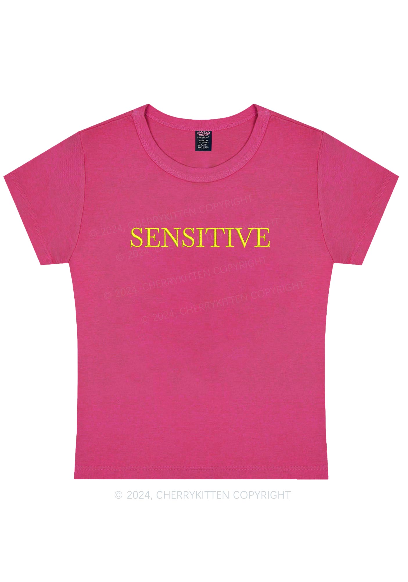 Embroidered Sensitive Y2K Baby Tee Cherrykitten