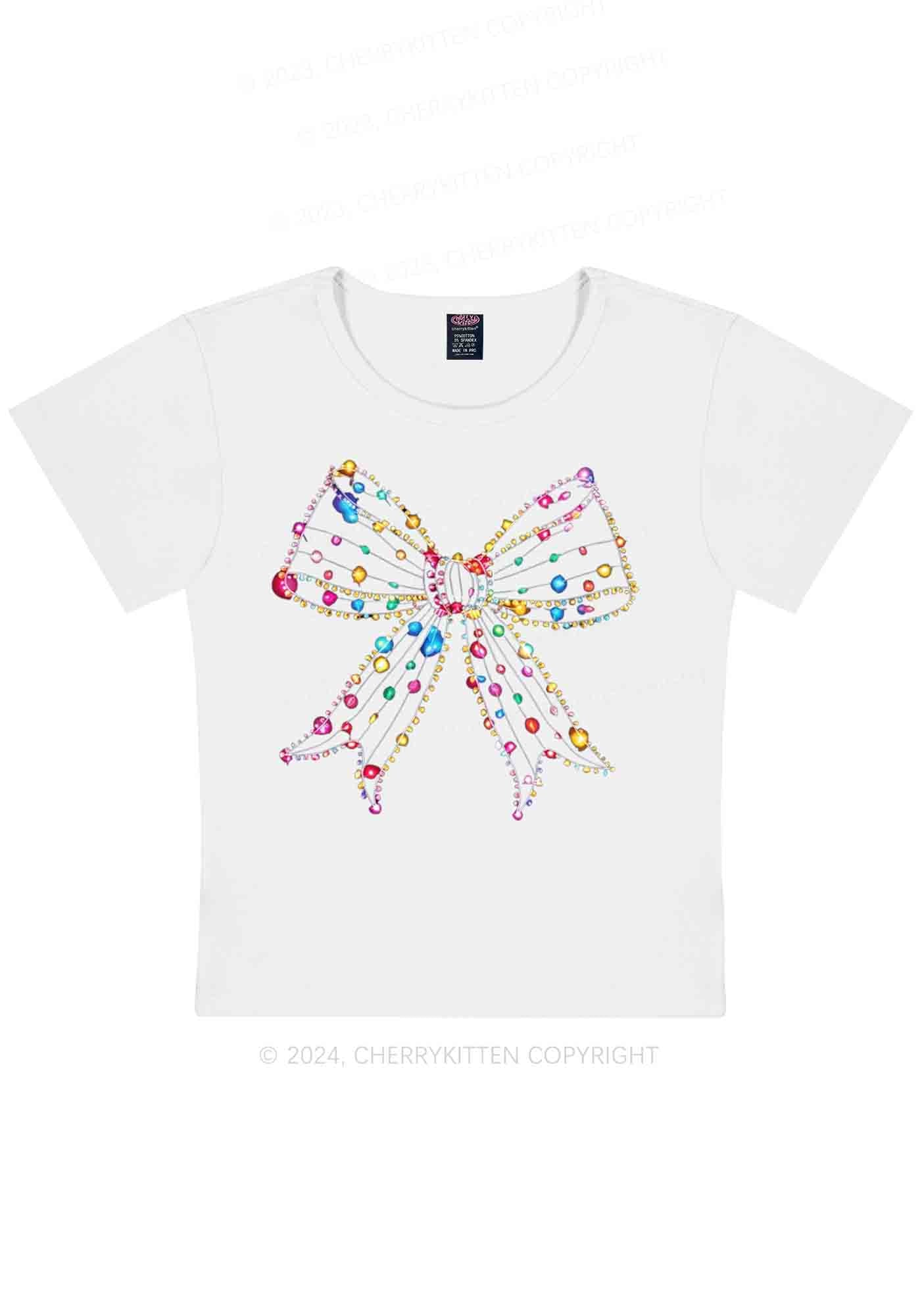 Christmas Bow Light Y2K Baby Tee Cherrykitten