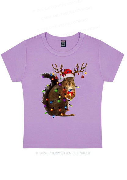 Christmas Squirrel Lights Y2K Baby Tee Cherrykitten