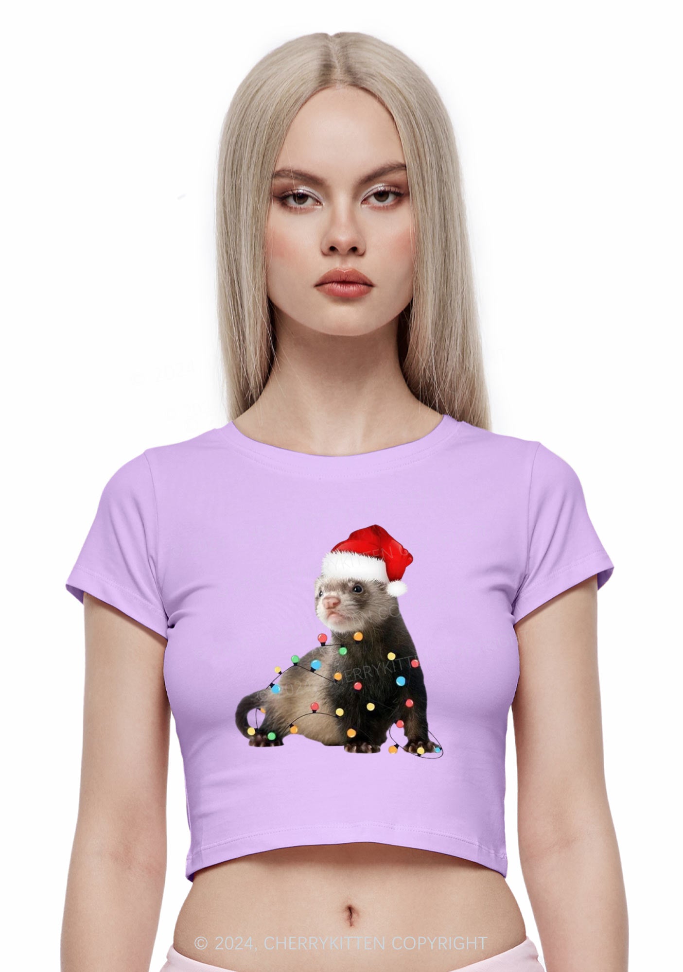 Christmas Ferret Lights Y2K Baby Tee Cherrykitten