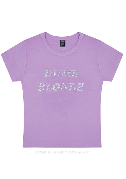 Rhinestone Dumb Blonde Y2K Baby Tee Cherrykitten