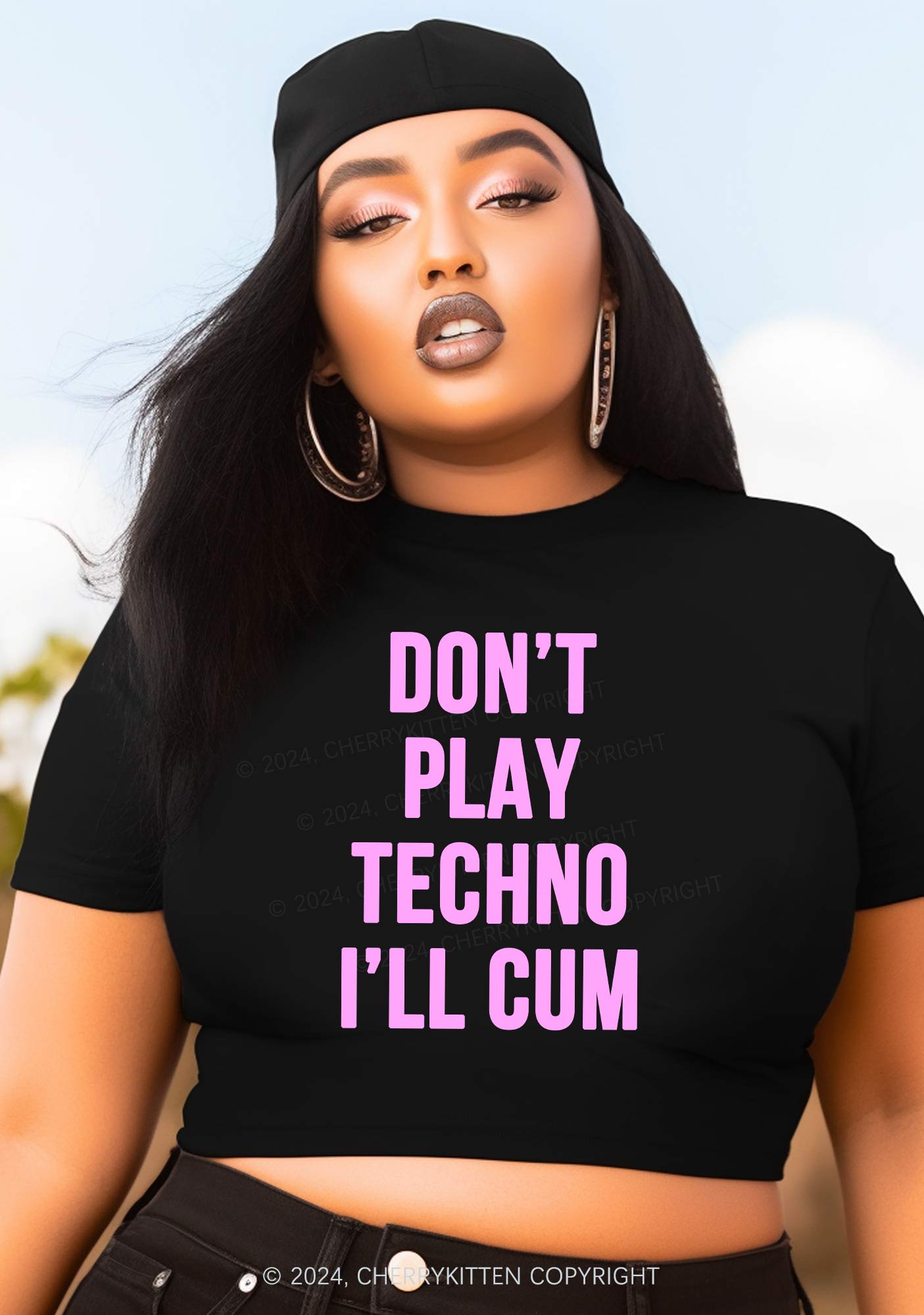 Curvy Don't Play Techno Y2K Baby Tee Cherrykitten