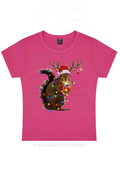 Christmas Squirrel Lights Y2K Baby Tee Cherrykitten