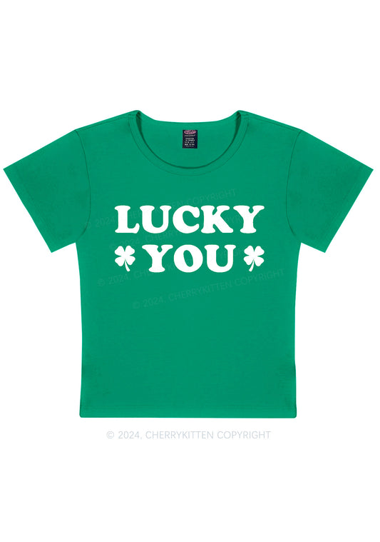 Lucky Green St Patricks Y2K Baby Tee Cherrykitten