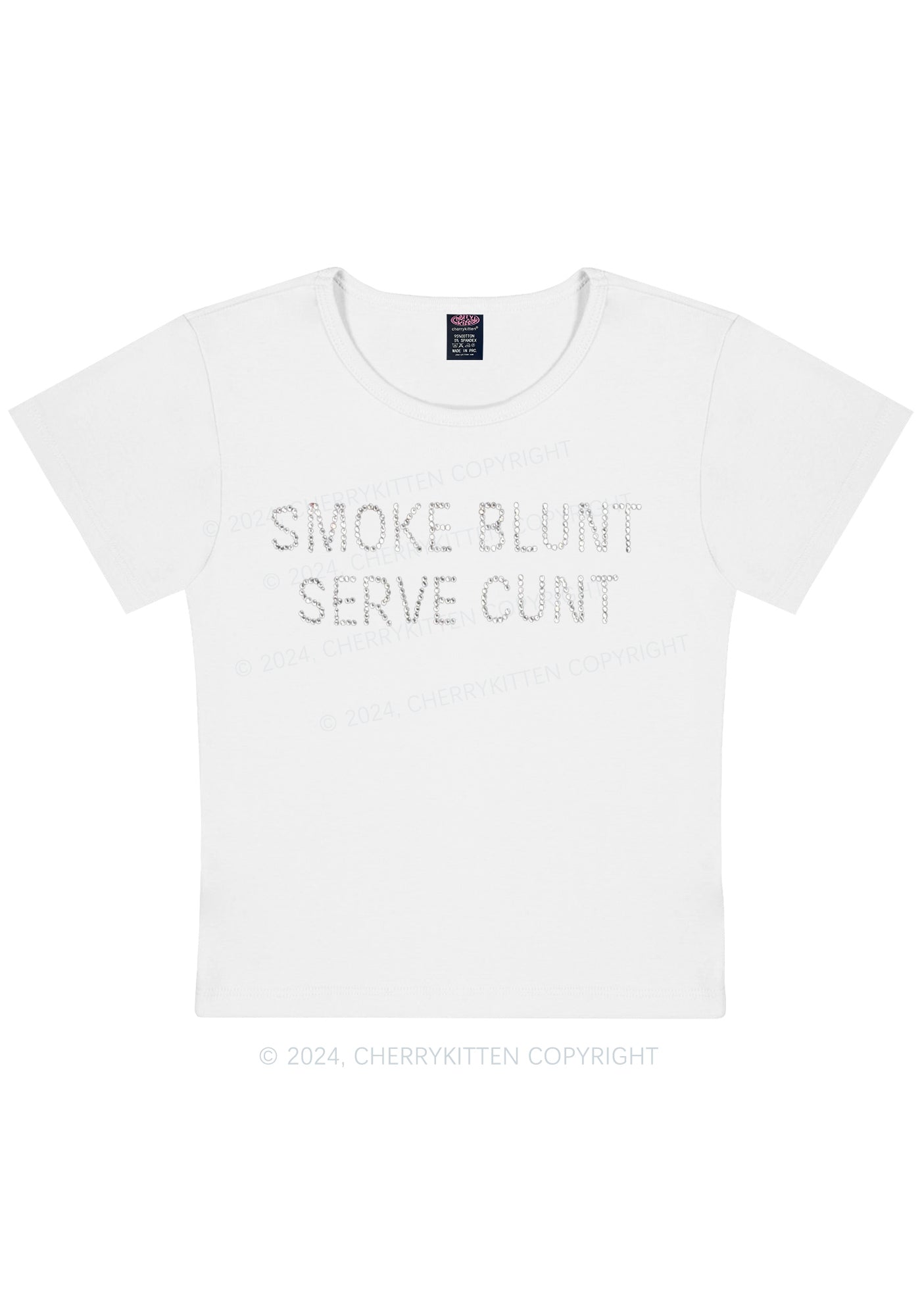 Rhinestone Smoke Blunt Y2K Baby Tee Cherrykitten