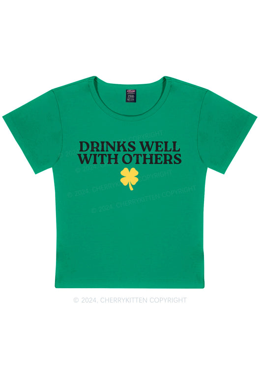 Drinks Well With Others St Patricks Y2K Baby Tee Cherrykitten