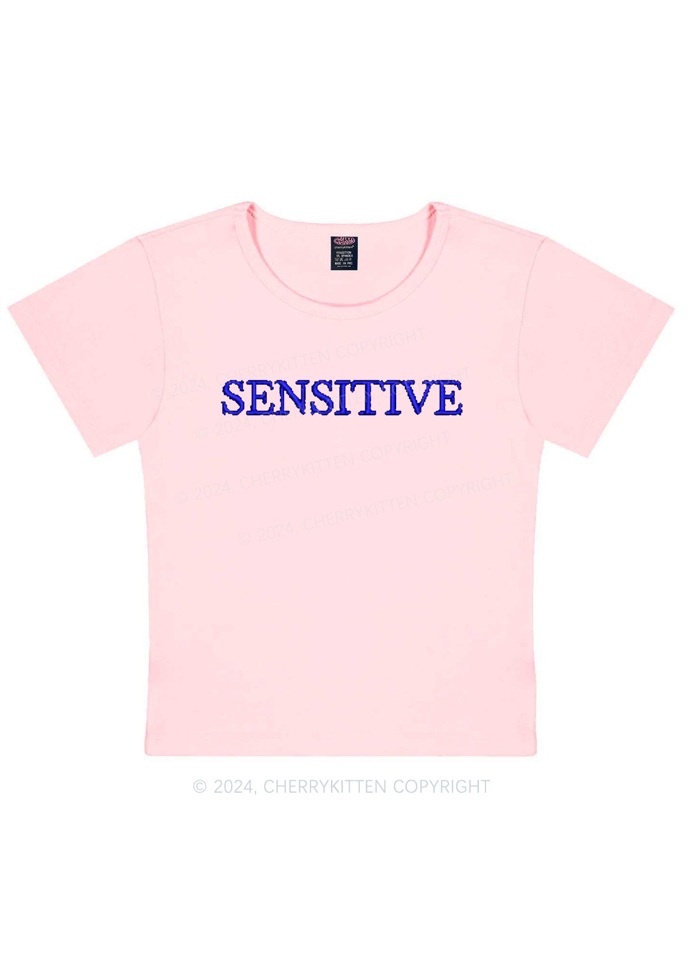 Embroidered Sensitive Y2K Baby Tee Cherrykitten