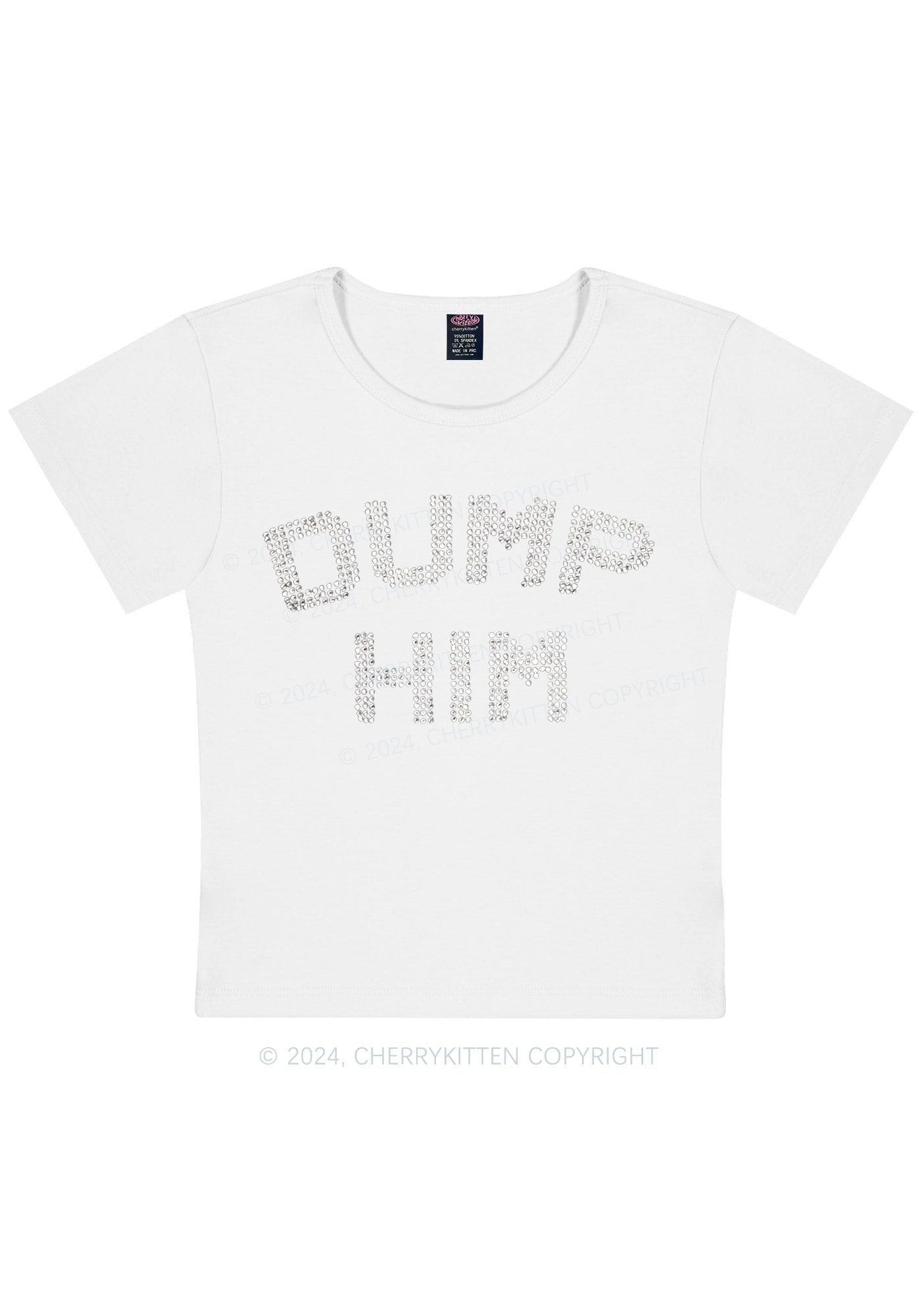 Rhinestone Dump Him Y2K Baby Tee Cherrykitten