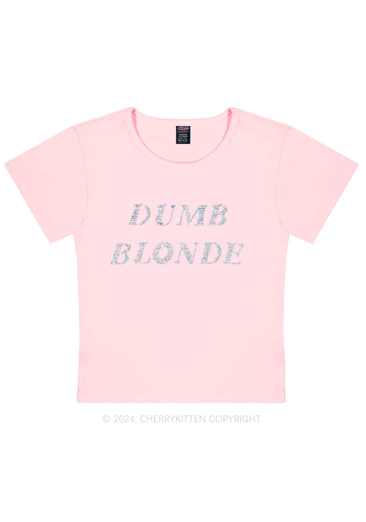 Rhinestone Dumb Blonde Y2K Baby Tee Cherrykitten