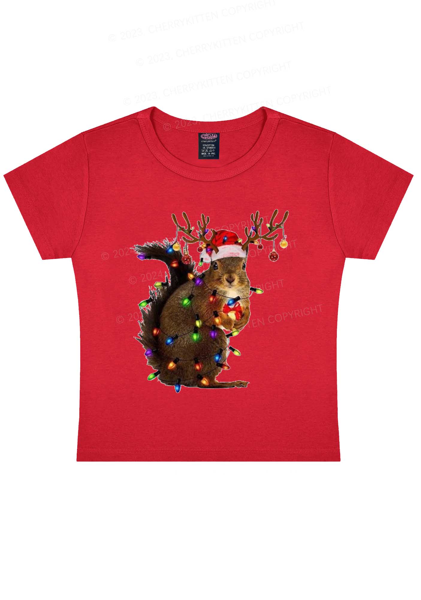 Christmas Squirrel Lights Y2K Baby Tee Cherrykitten