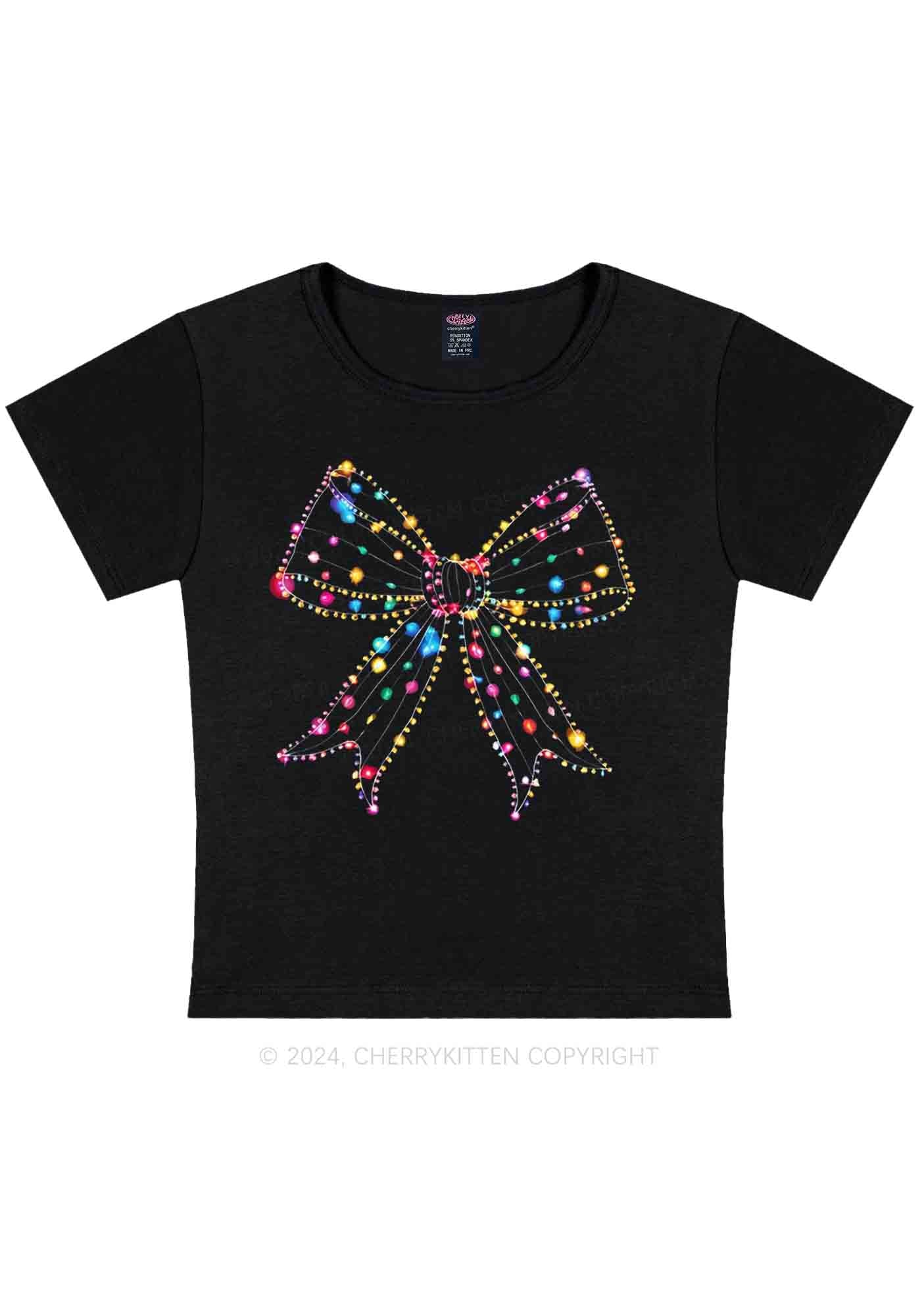 Christmas Bow Light Y2K Baby Tee Cherrykitten