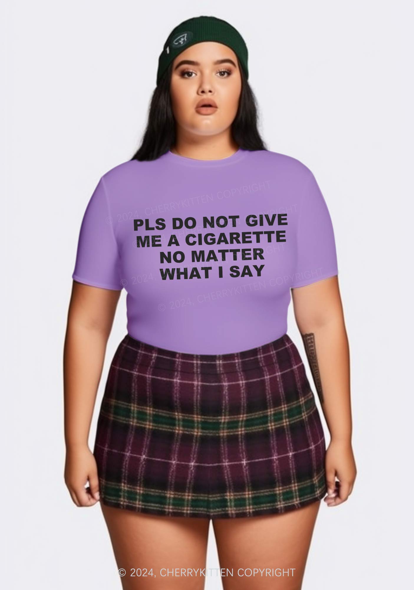 Curvy Don't Give Me Cigarette Y2K Baby Tee Cherrykitten