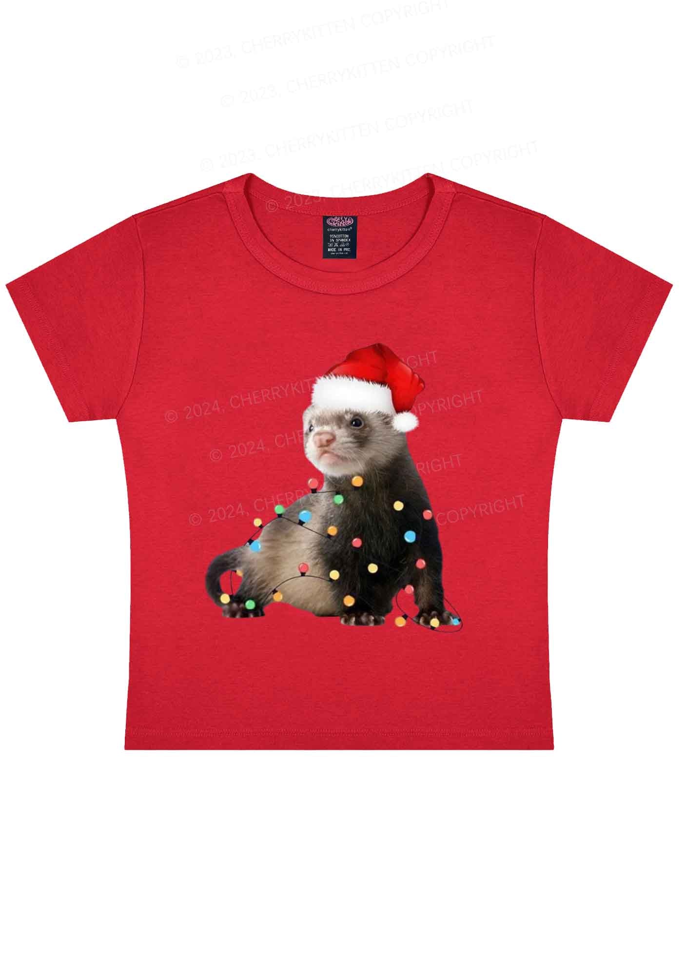 Christmas Ferret Lights Y2K Baby Tee Cherrykitten