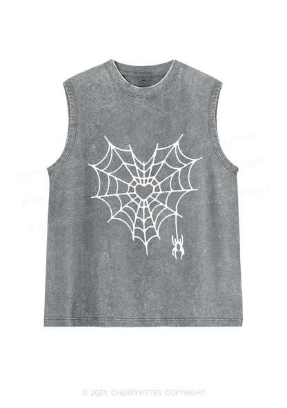 Heart Spider Web Y2K Valentine's Day Washed Tank Cherrykitten