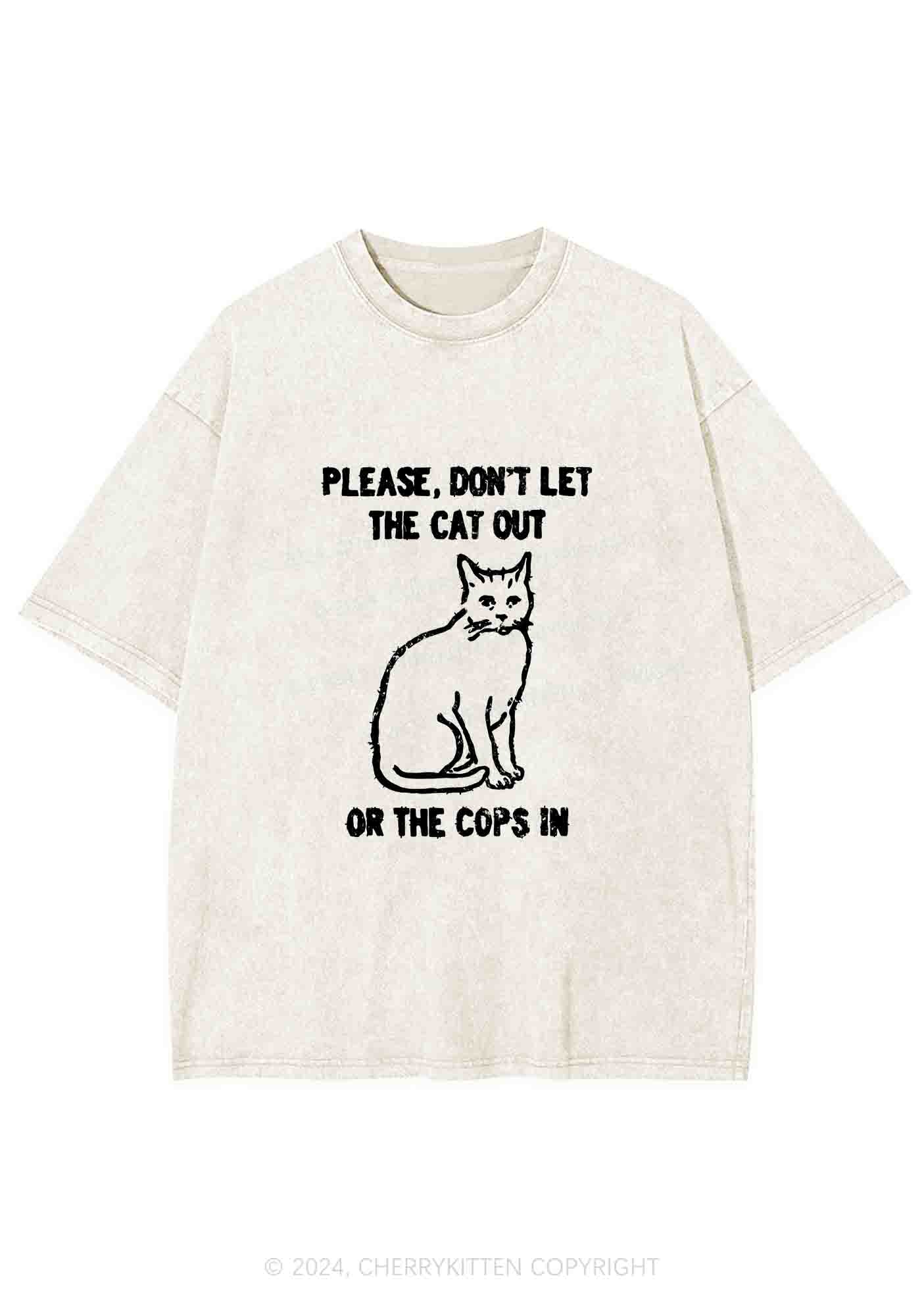 Don't Let The Cat Out Y2K Washed Tee Cherrykitten
