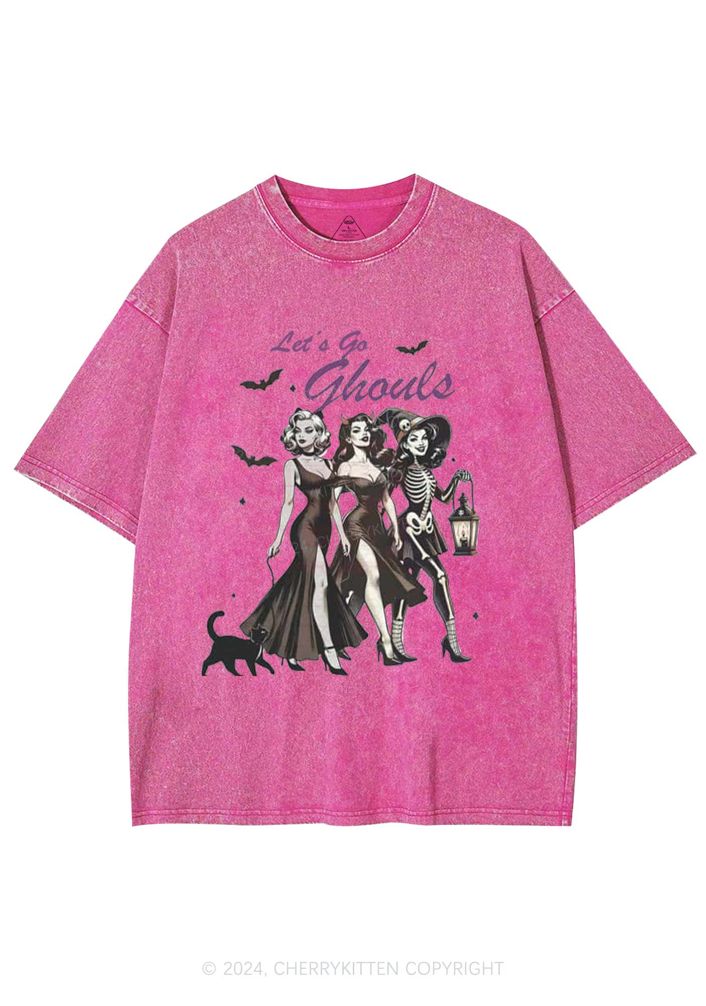 Halloween Girl Lets Go Ghouls Y2K Washed Tee Cherrykitten