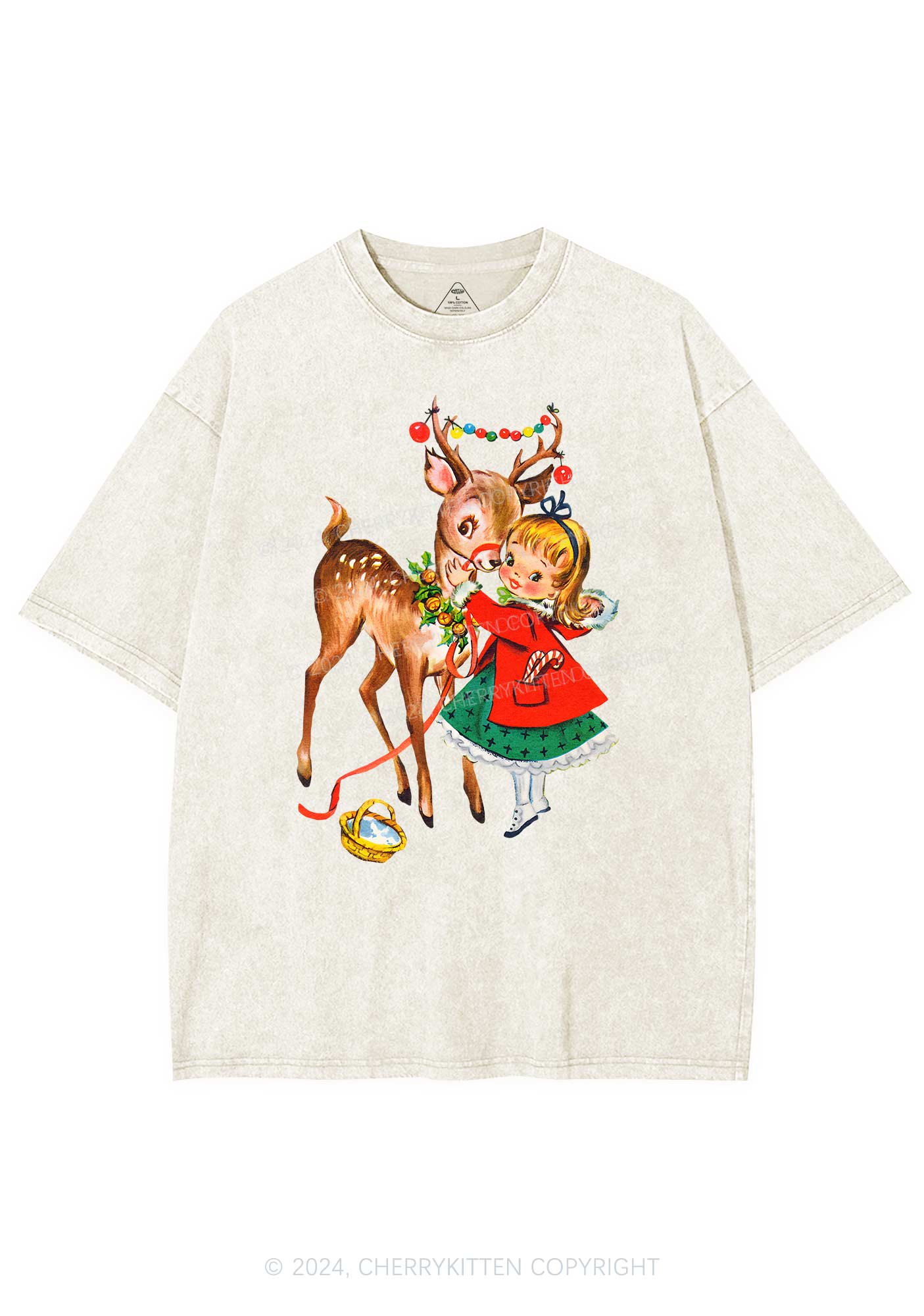 Christmas Girl Reindeer Y2K Washed Tee Cherrykitten