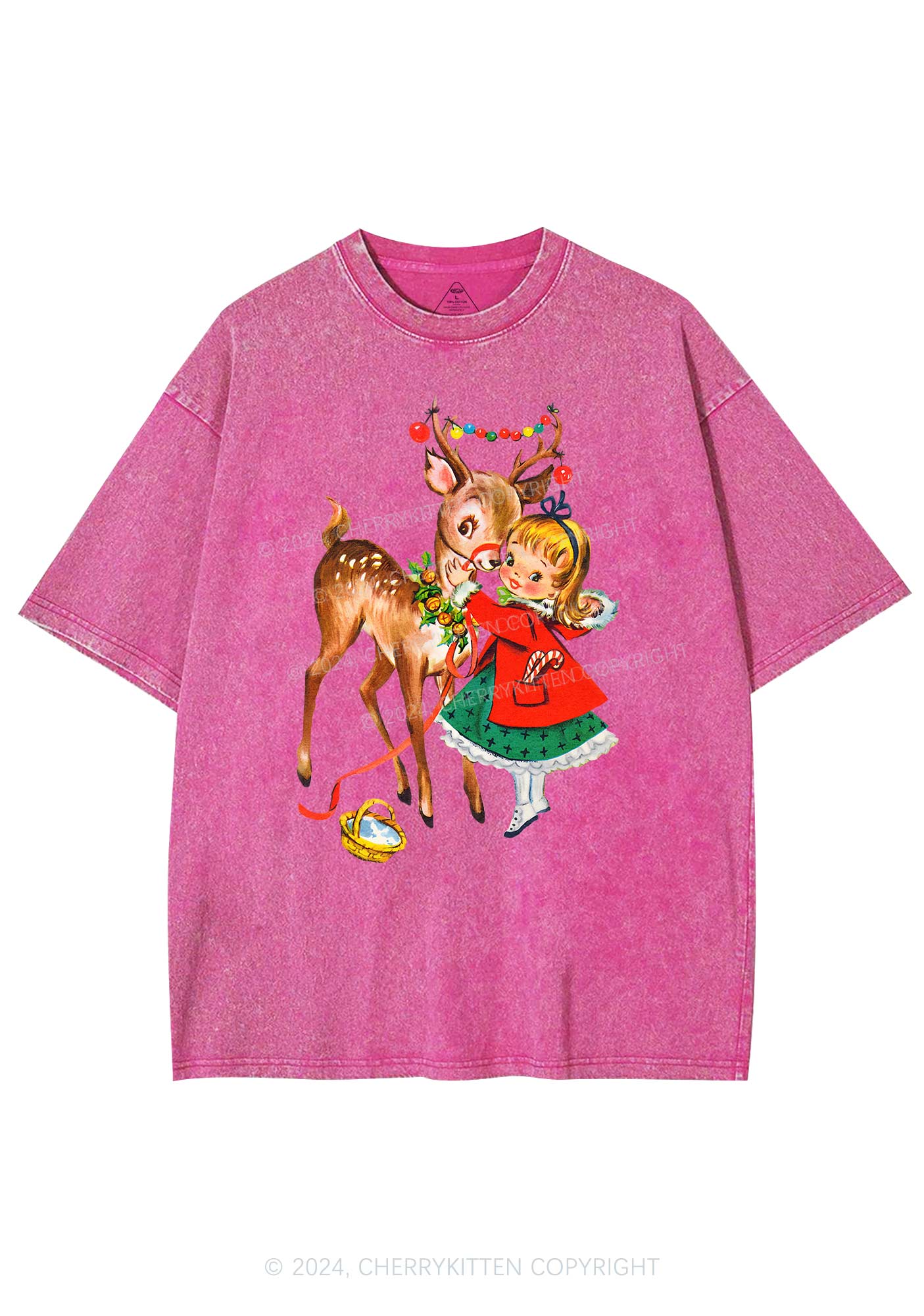 Christmas Girl Reindeer Y2K Washed Tee Cherrykitten