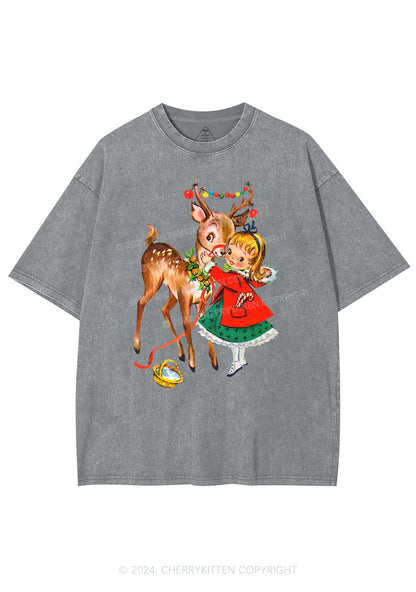 Christmas Girl Reindeer Y2K Washed Tee Cherrykitten