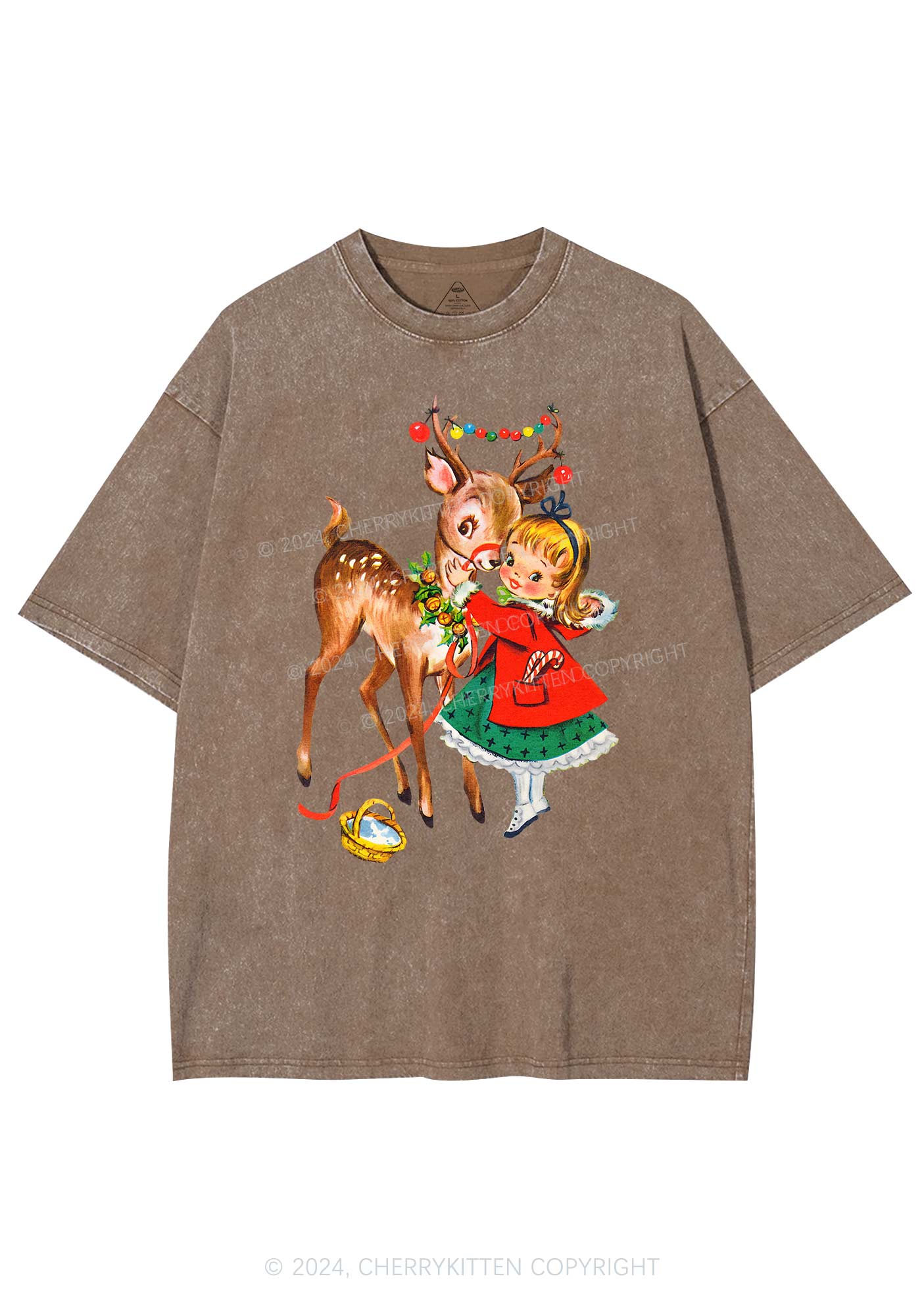 Christmas Girl Reindeer Y2K Washed Tee Cherrykitten