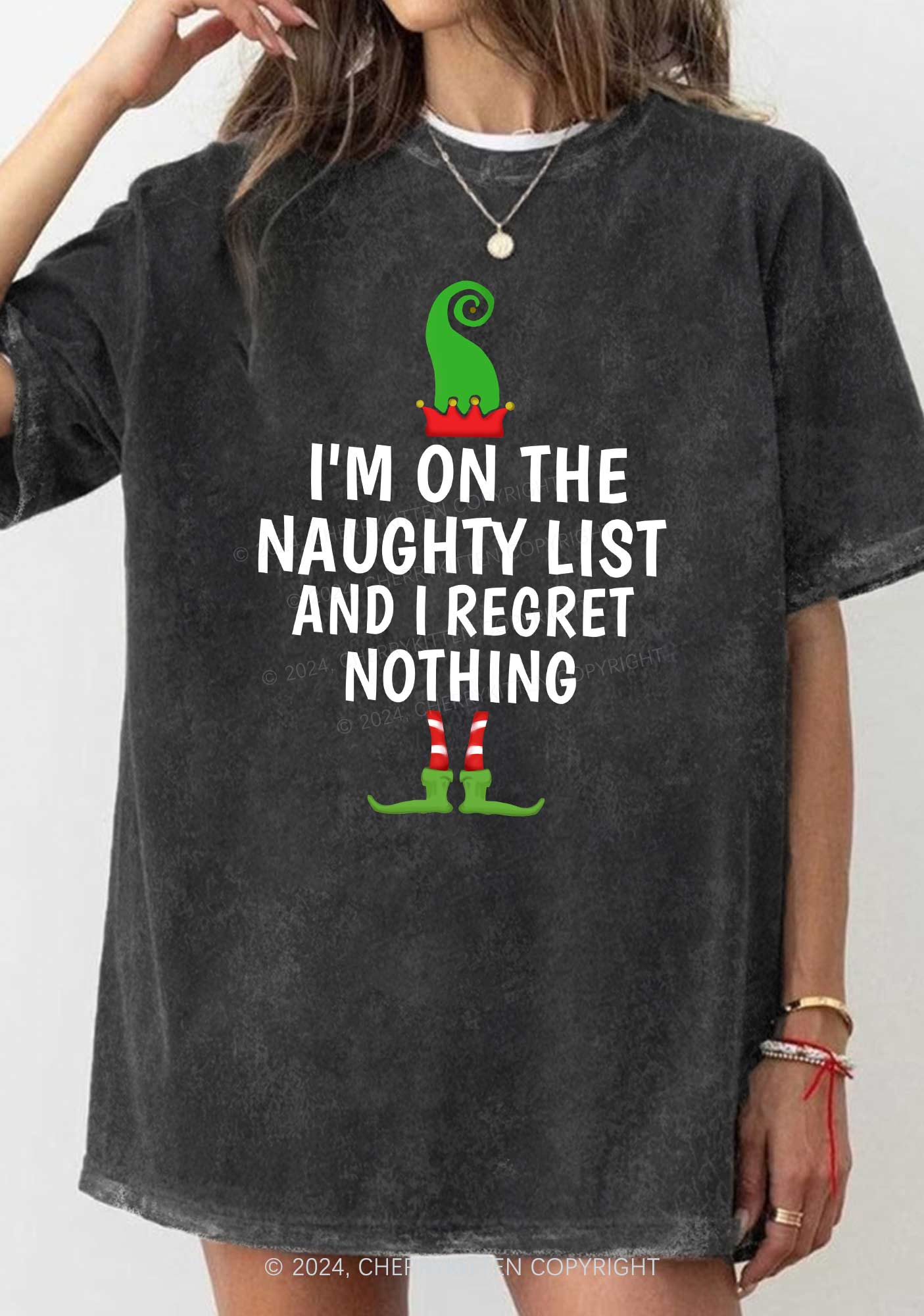 Christmas Naughty List Y2K Washed Tee Cherrykitten