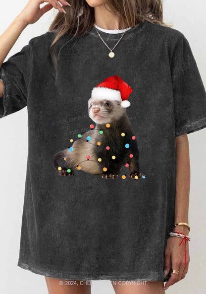 Christmas Ferret Lights Y2K Washed Tee Cherrykitten