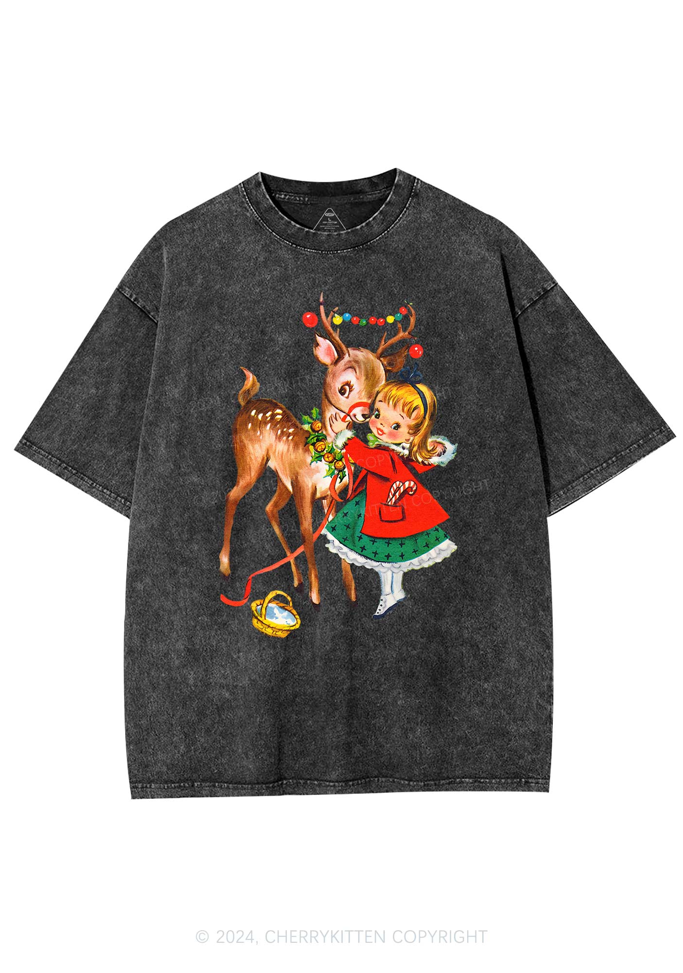 Christmas Girl Reindeer Y2K Washed Tee Cherrykitten