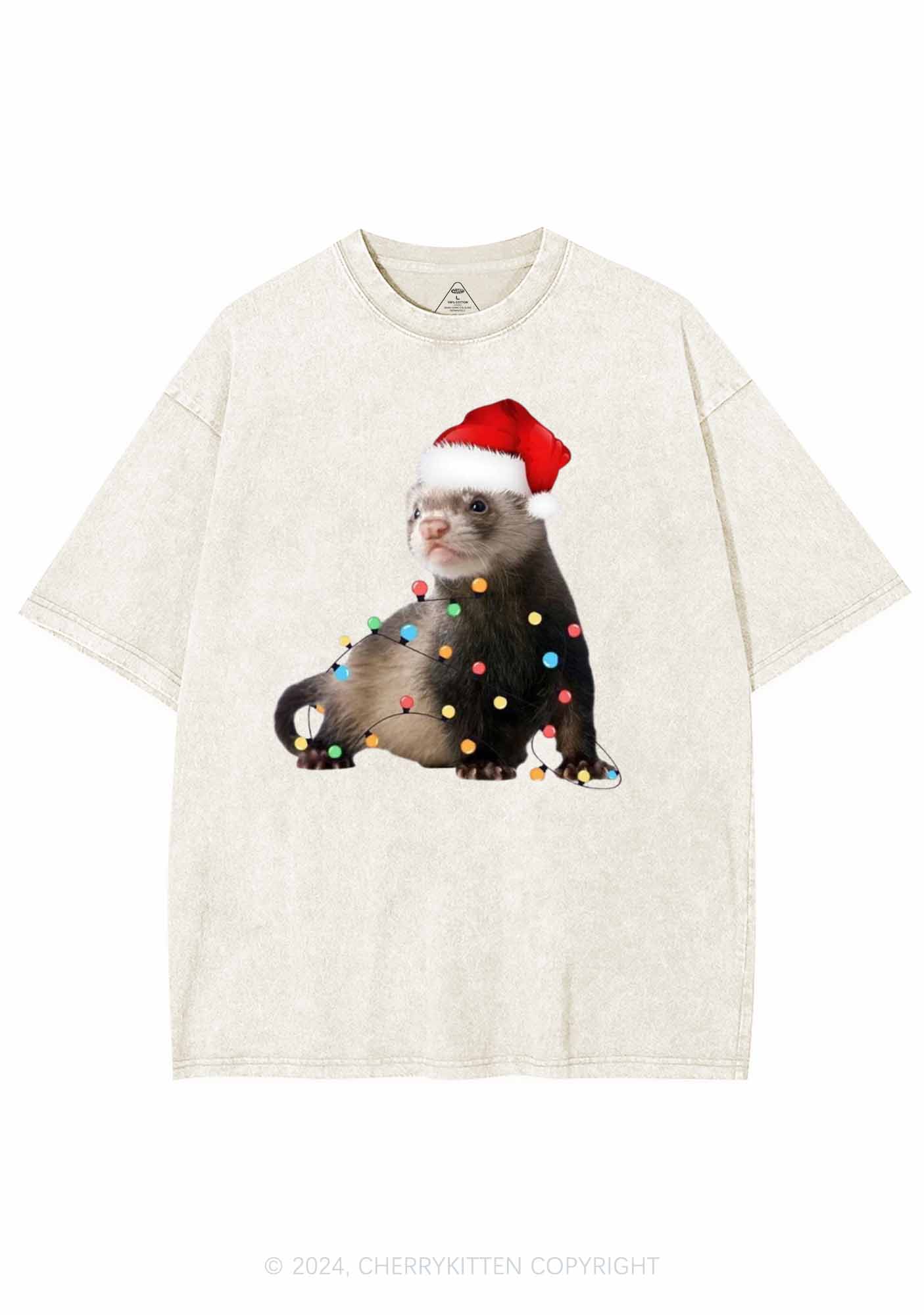 Christmas Ferret Lights Y2K Washed Tee Cherrykitten