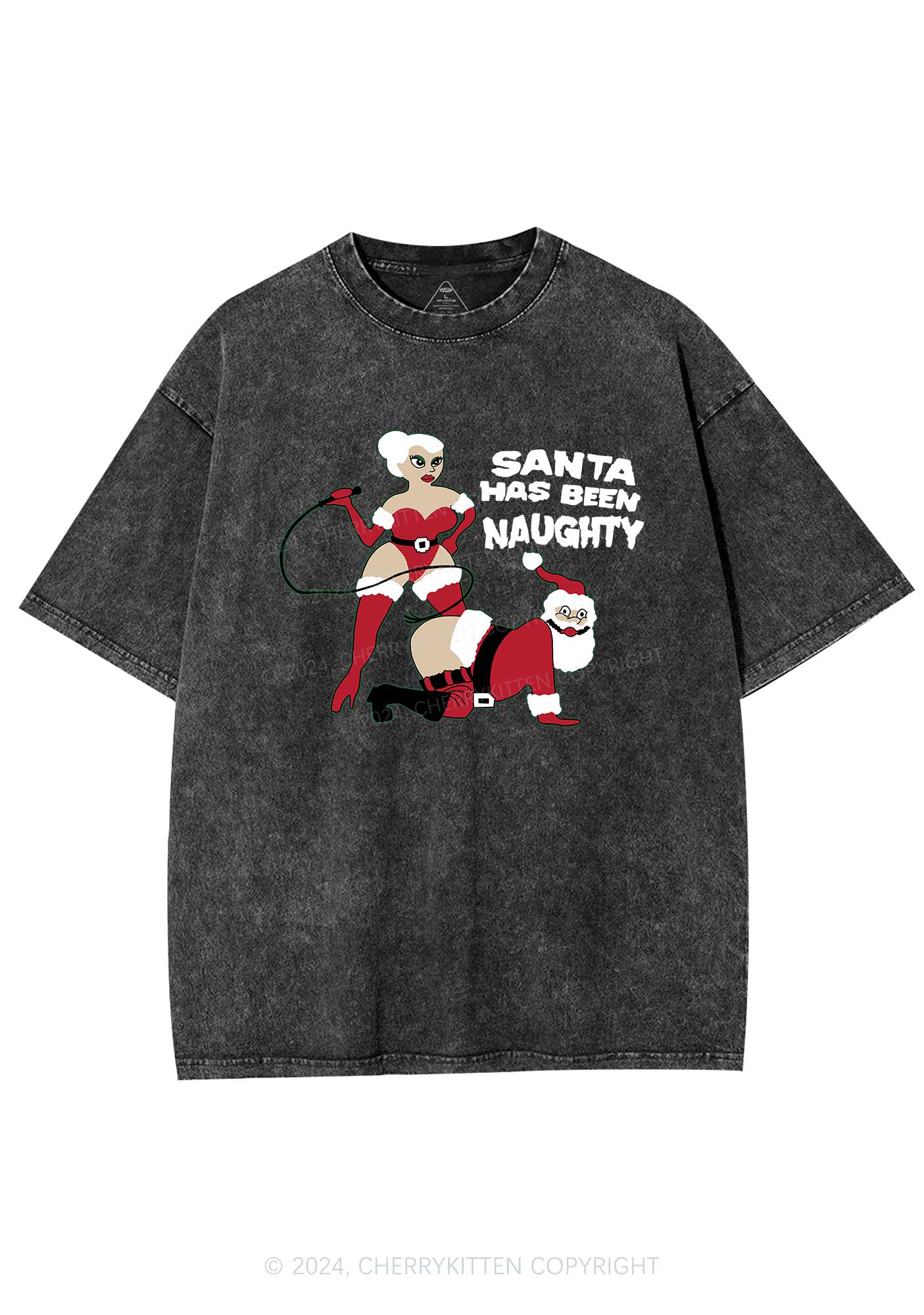 Christmas Santa Has Been Naughty Y2K Washed Tee Cherrykitten