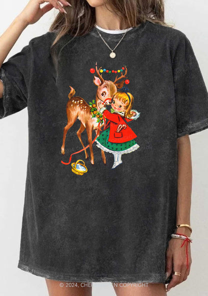 Christmas Girl Reindeer Y2K Washed Tee Cherrykitten