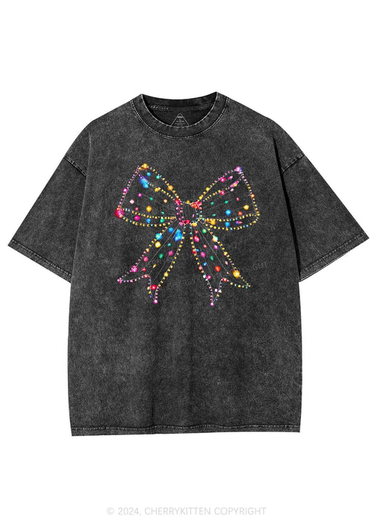 Christmas Bow Light Y2K Washed Tee Cherrykitten