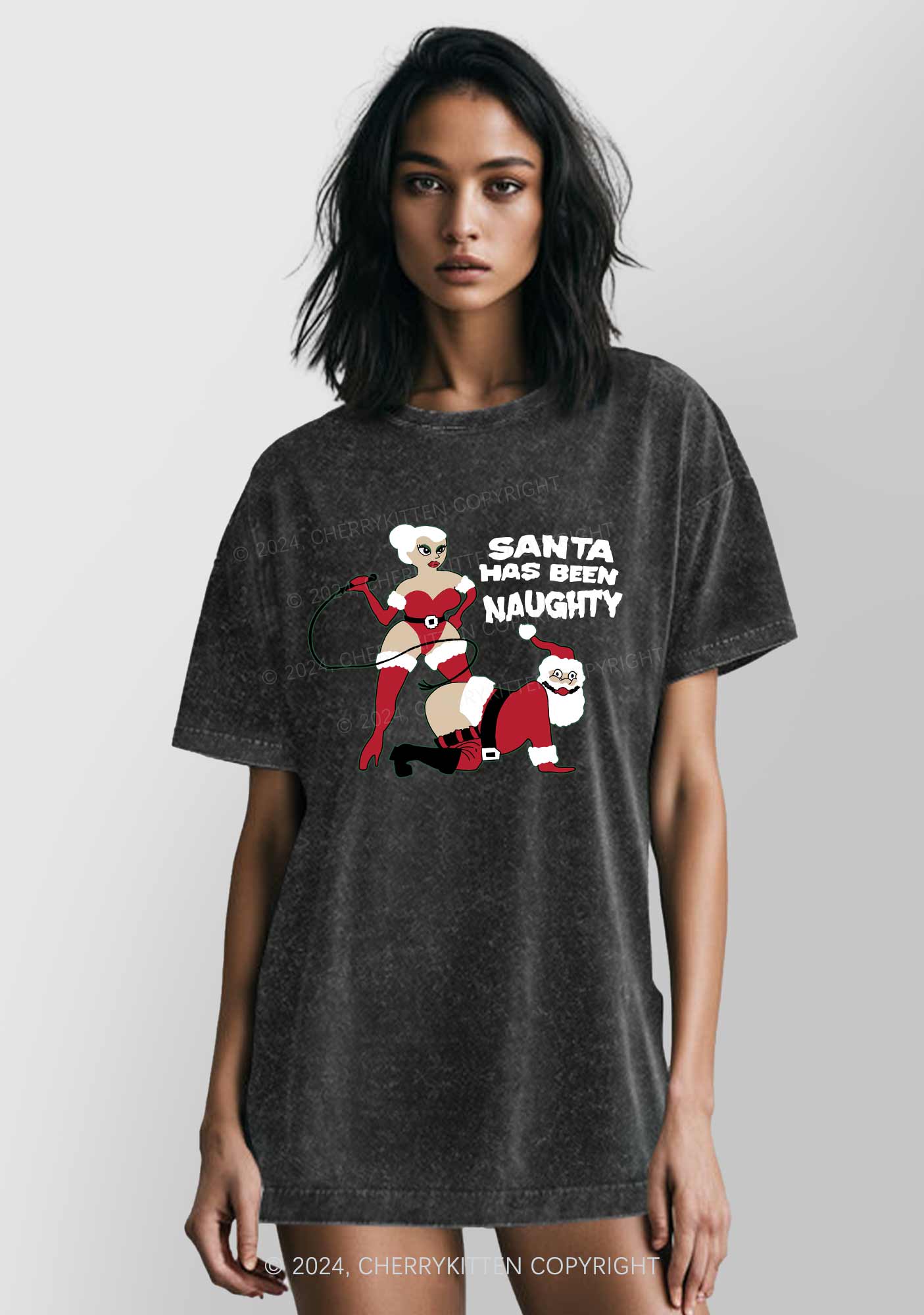 Christmas Santa Has Been Naughty Y2K Washed Tee Cherrykitten