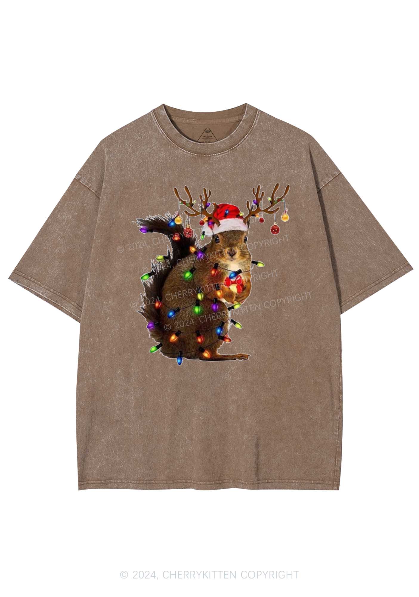 Christmas Squirrel Lights Y2K Washed Tee Cherrykitten