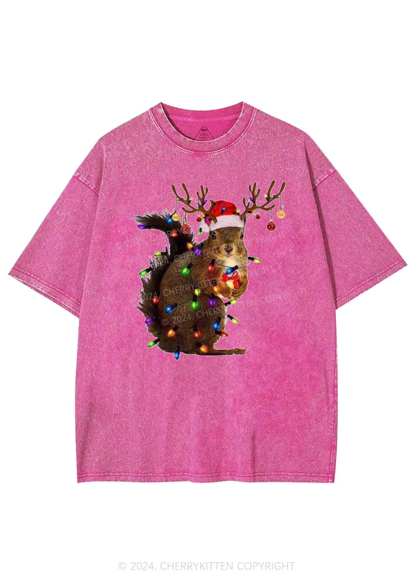 Christmas Squirrel Lights Y2K Washed Tee Cherrykitten