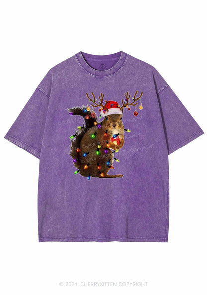 Christmas Squirrel Lights Y2K Washed Tee Cherrykitten