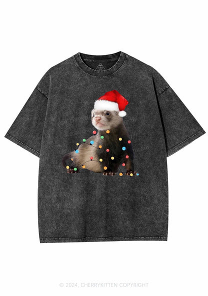 Christmas Ferret Lights Y2K Washed Tee Cherrykitten