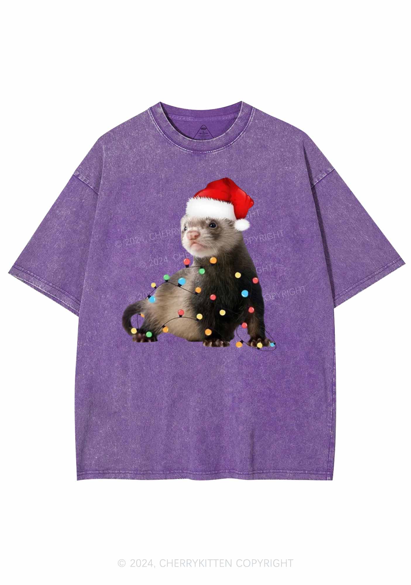 Christmas Ferret Lights Y2K Washed Tee Cherrykitten