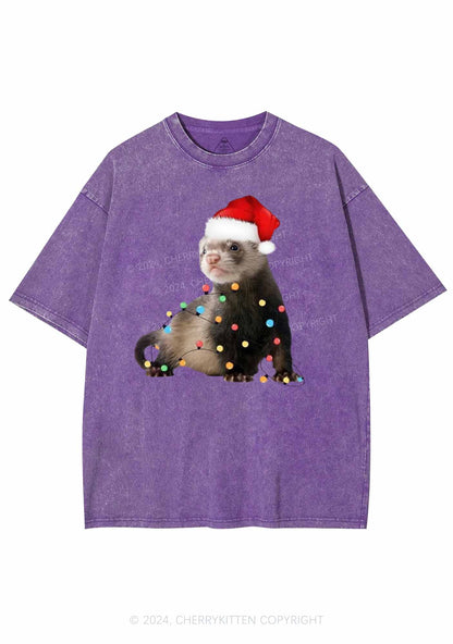 Christmas Ferret Lights Y2K Washed Tee Cherrykitten