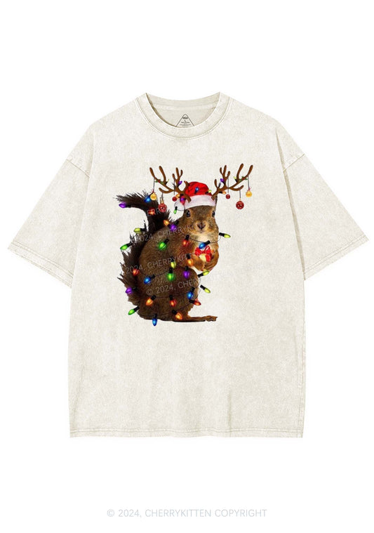 Christmas Squirrel Lights Y2K Washed Tee Cherrykitten