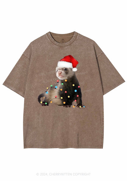 Christmas Ferret Lights Y2K Washed Tee Cherrykitten