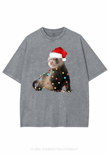 Christmas Ferret Lights Y2K Washed Tee Cherrykitten