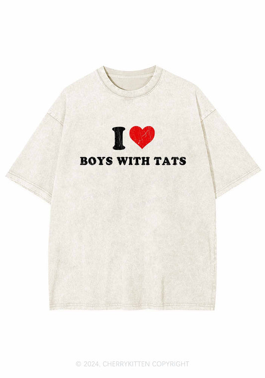 I Love Boys With Tats Y2K Washed Tee Cherrykitten