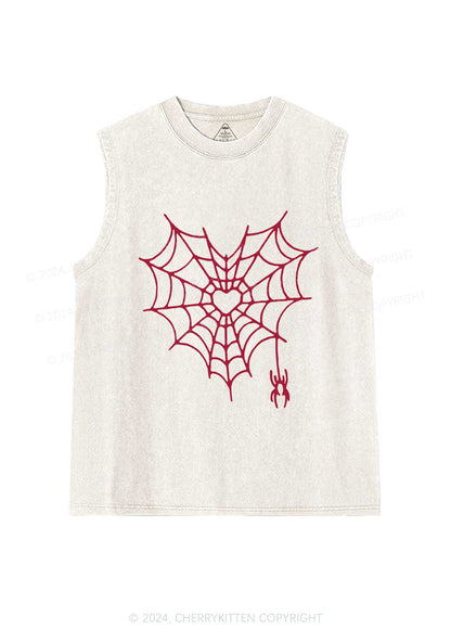 Heart Spider Web Y2K Valentine's Day Washed Tank Cherrykitten