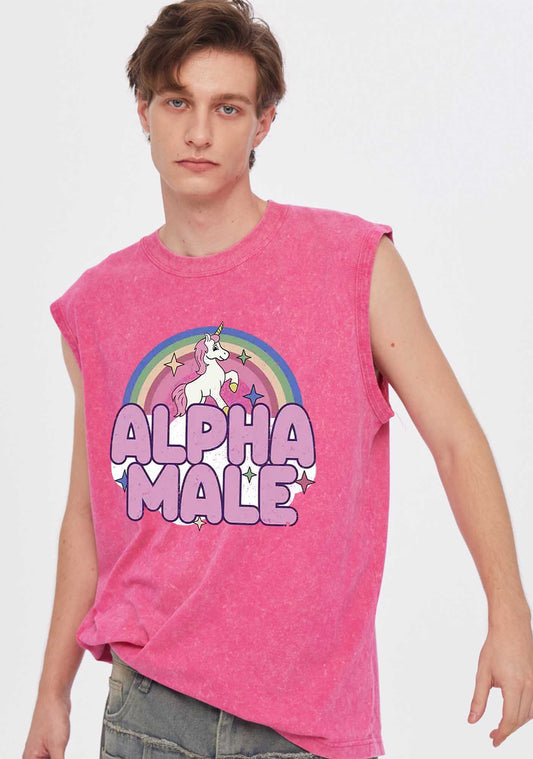 Rainbow Unicorn Alpha Male Y2K Washed Tank Cherrykitten