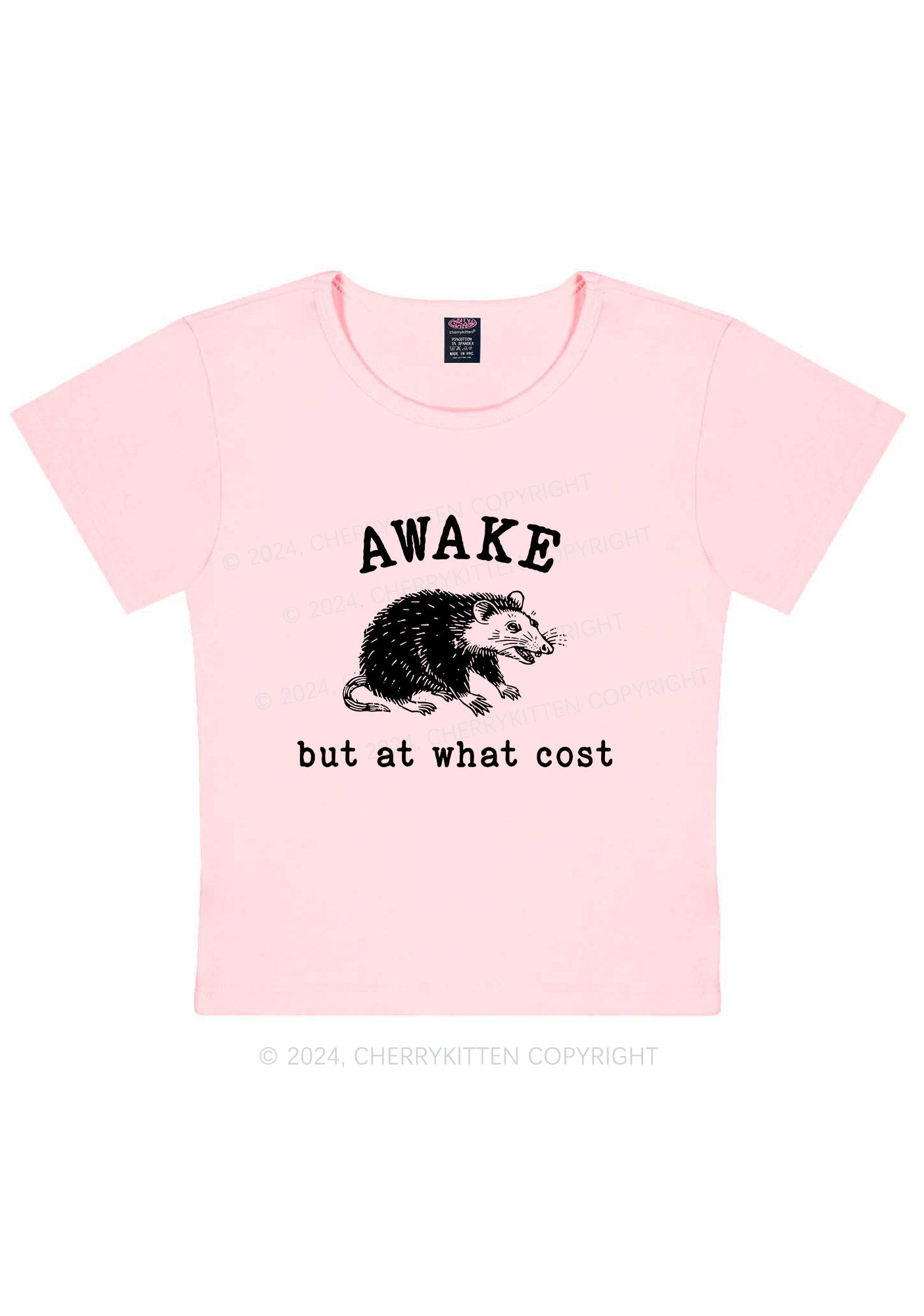 Awake But At What Cost Y2K Baby Tee Cherrykitten