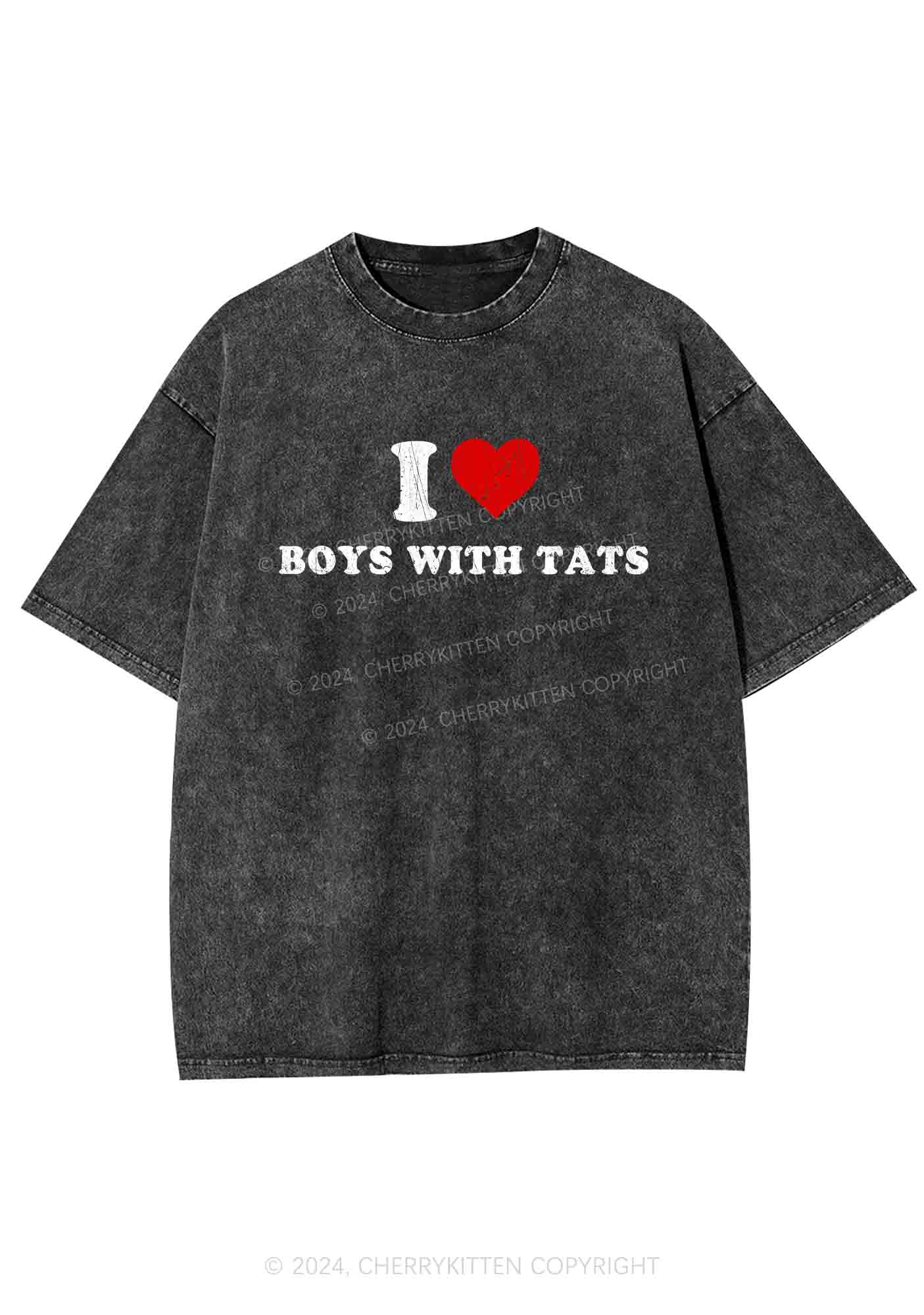 I Love Boys With Tats Y2K Washed Tee Cherrykitten
