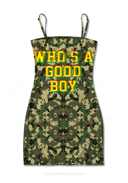 Whos A Good Boy Y2K Print Slip Dress Cherrykitten